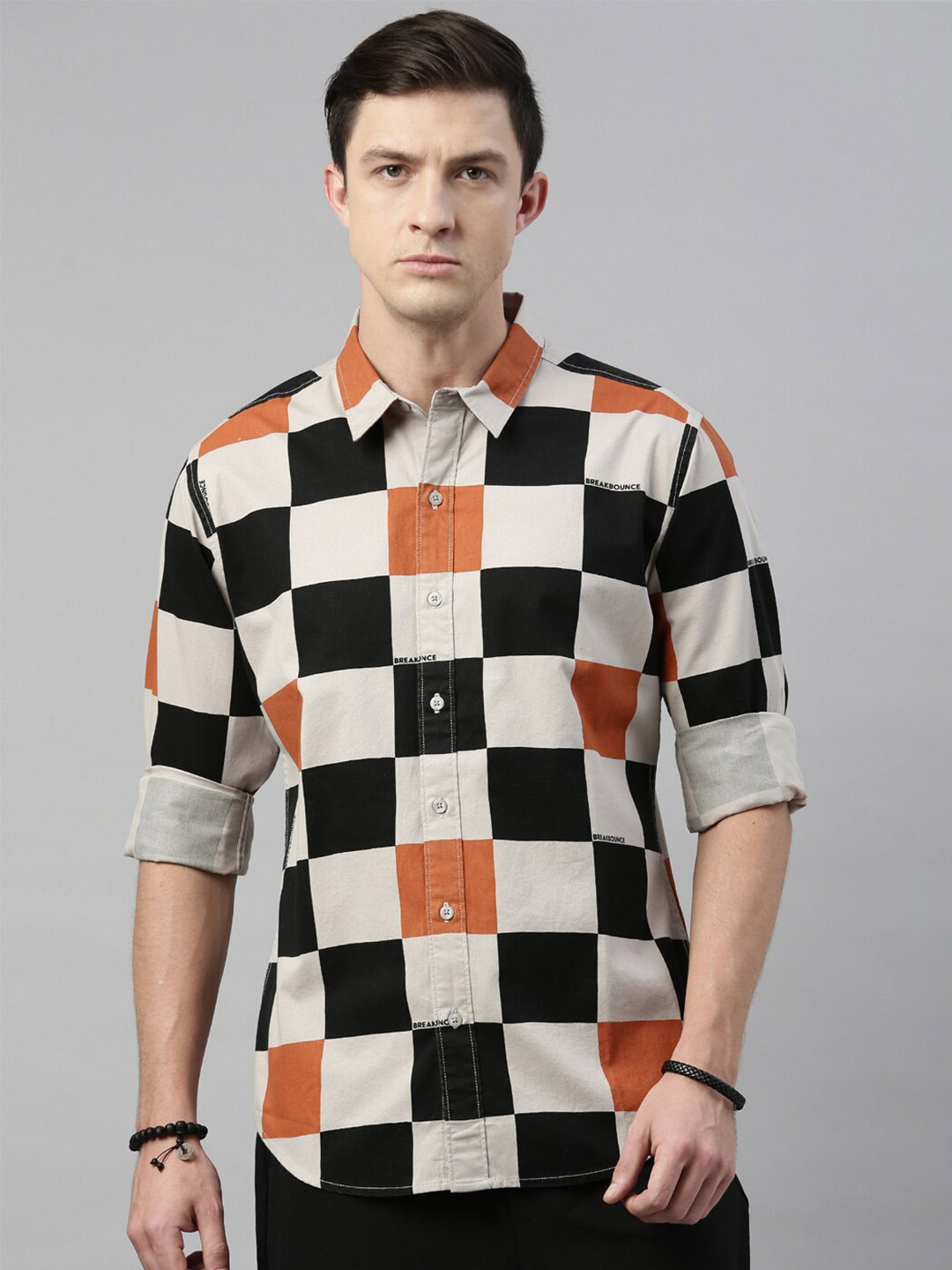 

Breakbounce Men Orange Slim Fit Buffalo Checks Checked Casual Shirt