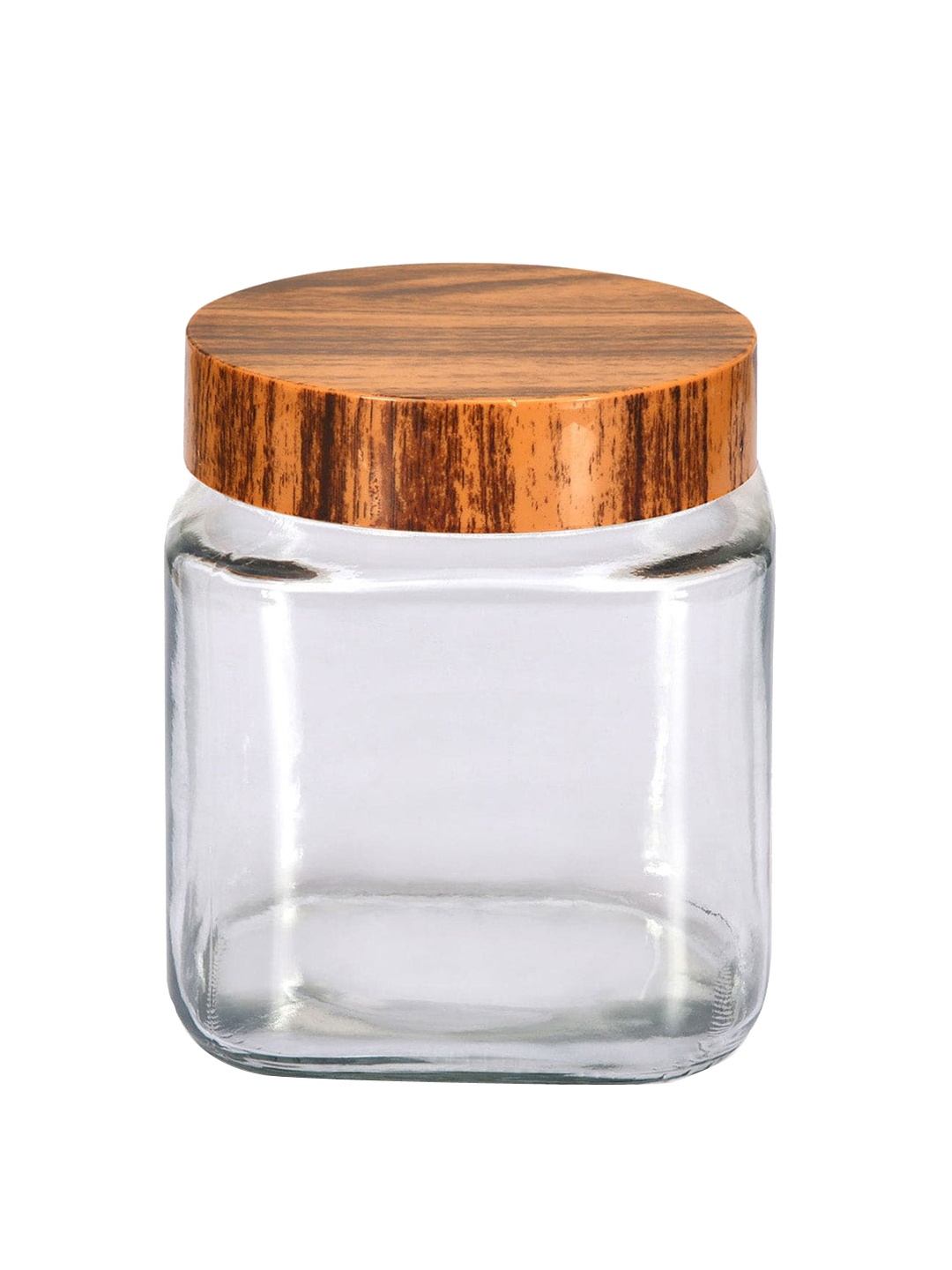 

Athome by Nilkamal Transparent & Wood-Toned Glass Jar-1000ML, Brown