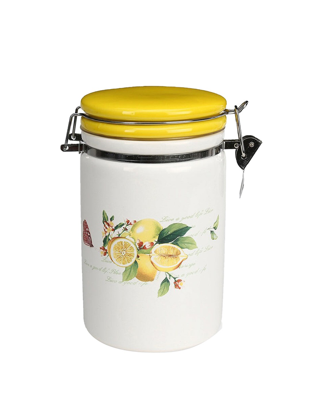 

Athome by Nilkamal Yellow & White Printed Large Ceramic Jar