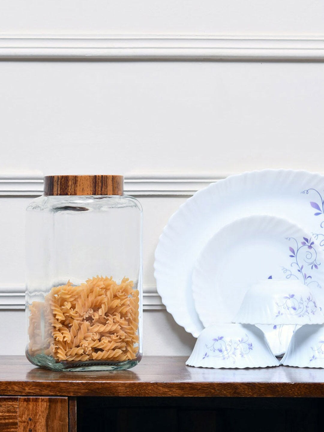 

Athome by Nilkamal Transparent & Brown Woody Square Glass Jar