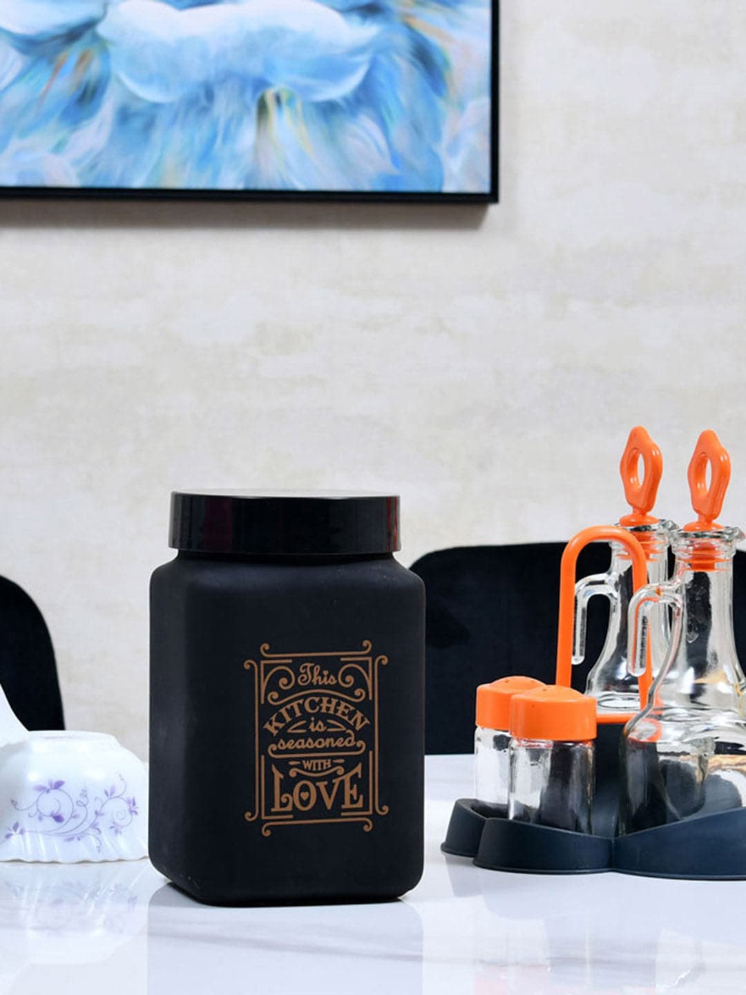 

Athome by Nilkamal Black Printed Glass Jar 1500 ml