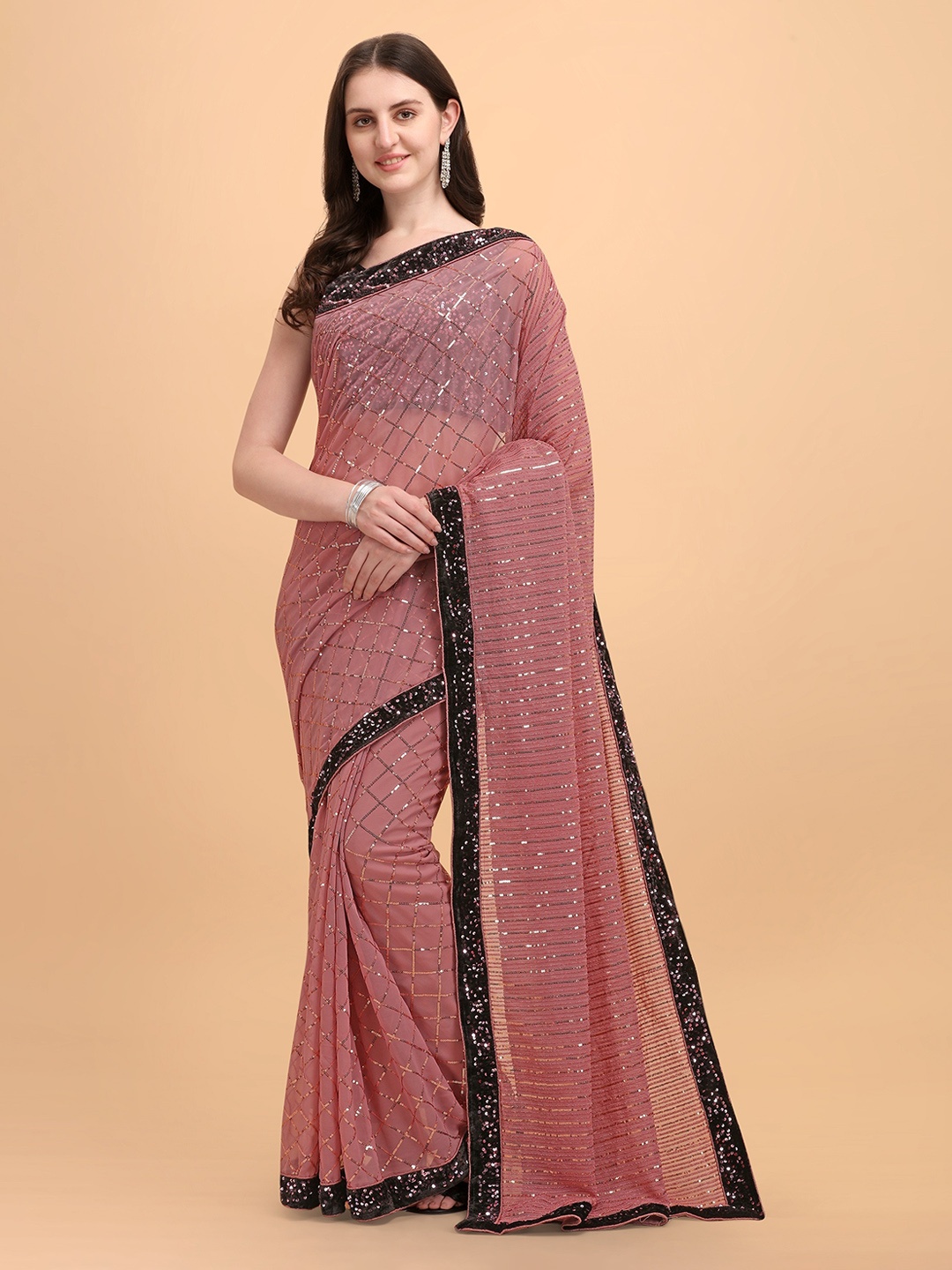 

Fashionuma Purple & Black Embellished Saree