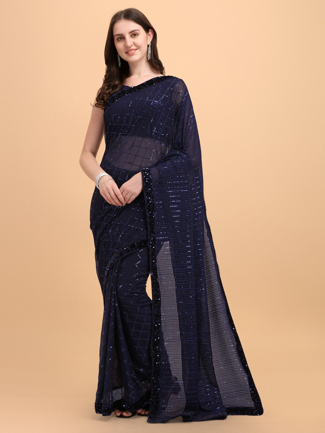 

Fashionuma Blue Embellished Sequinned Saree