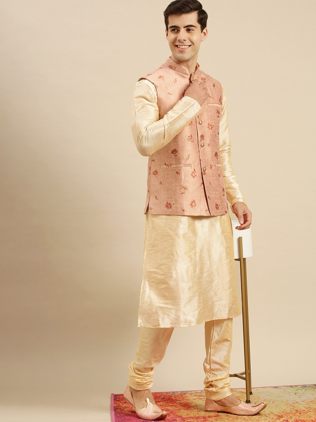 

Sanwara Men Peach-Coloured Kurti with Churidar