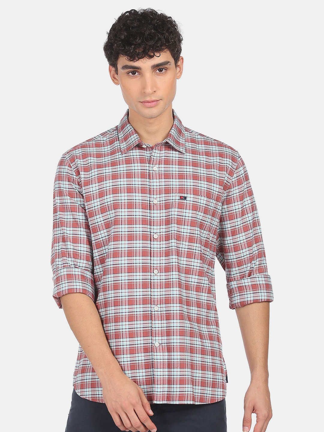

AD By Arvind Men Maroon Slim Fit Tartan Checks Checked Casual Shirt