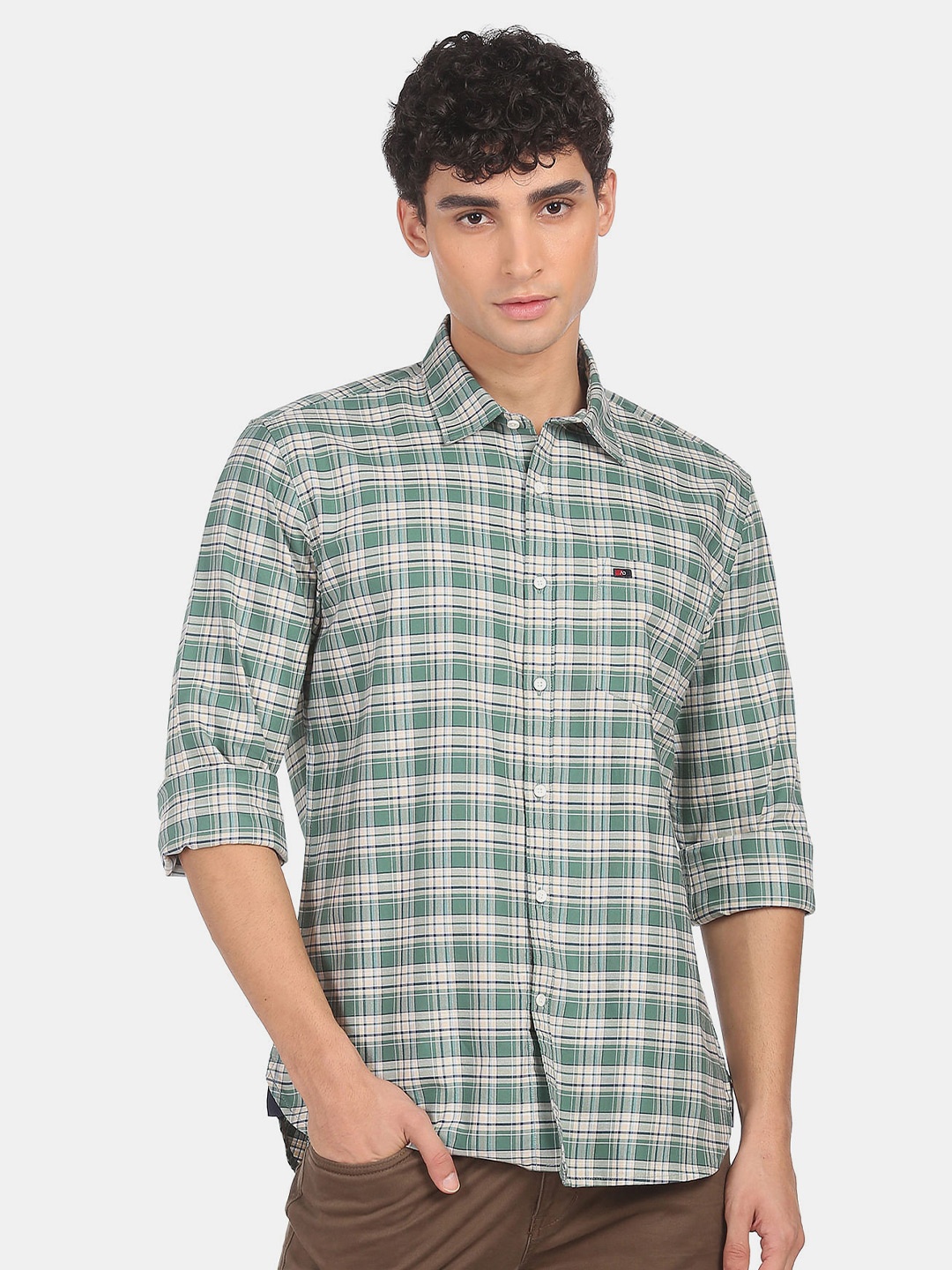 

AD By Arvind Men Green Slim Fit Checked Casual Shirt