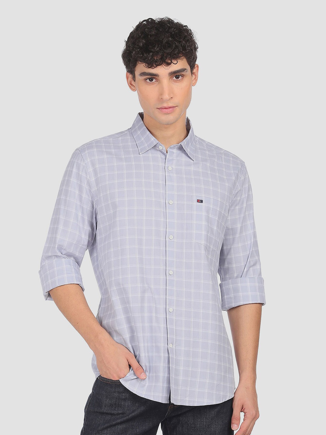 

AD By Arvind Men Grey Slim Fit Checked Casual Shirt