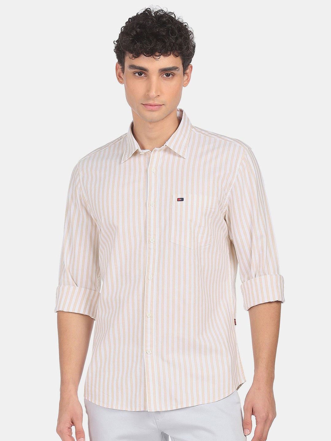 

AD By Arvind Men Beige Slim Fit Printed Casual Shirt