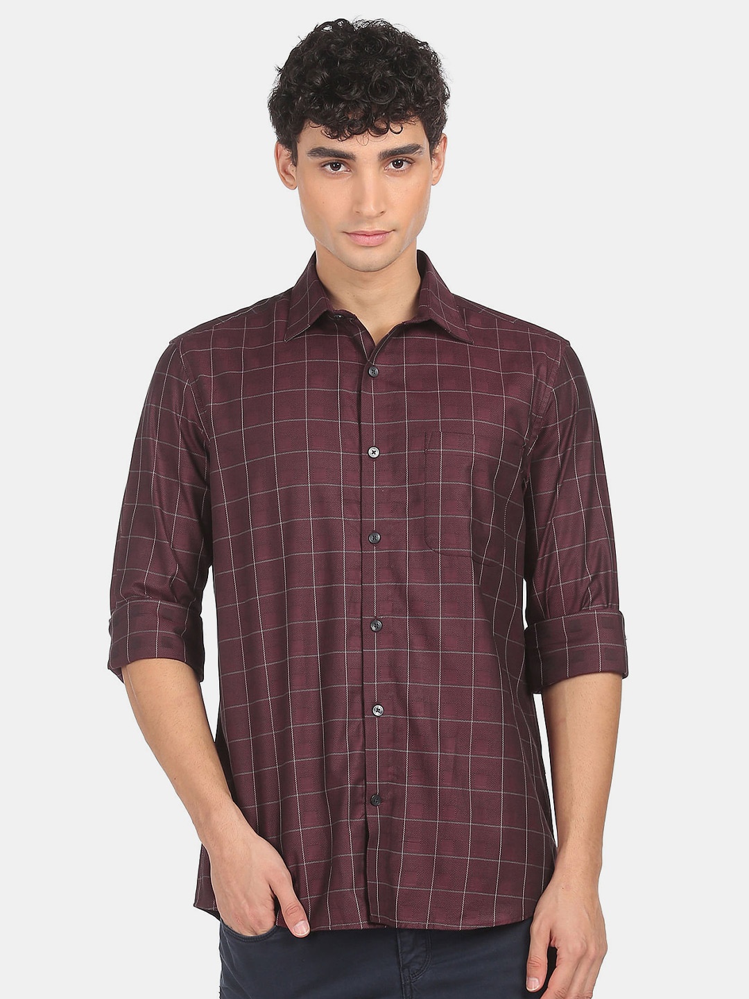 

AD By Arvind Men Maroon Checked Casual Shirt