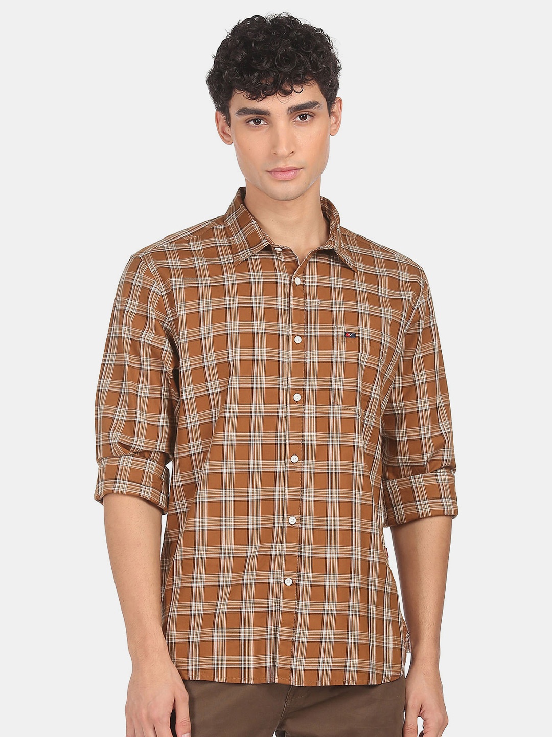 

AD By Arvind Men Brown Slim Fit Tartan Checks Checked Casual Shirt