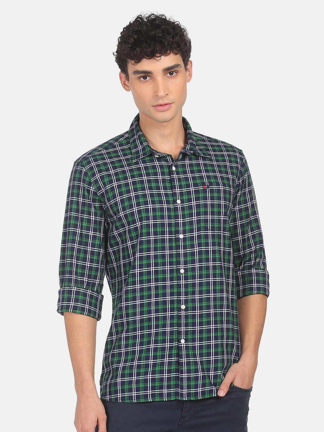 

AD By Arvind Men Navy Blue Slim Fit Grid Tattersall Checks Checked Casual Shirt