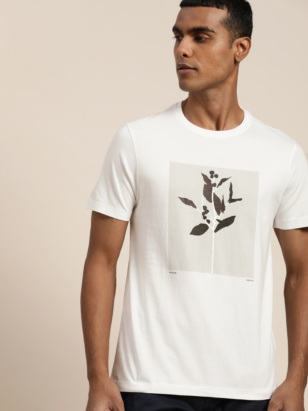 

ether Men White & Black Floral Printed Pure Cotton T-shirt