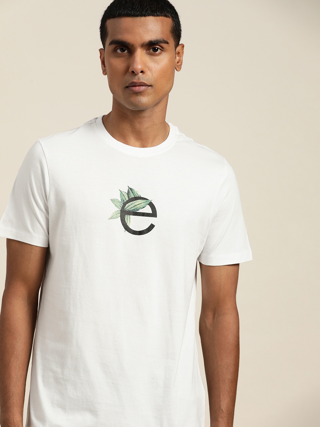 

ether Men White Brand Logo Printed Pure Cotton T-shirt