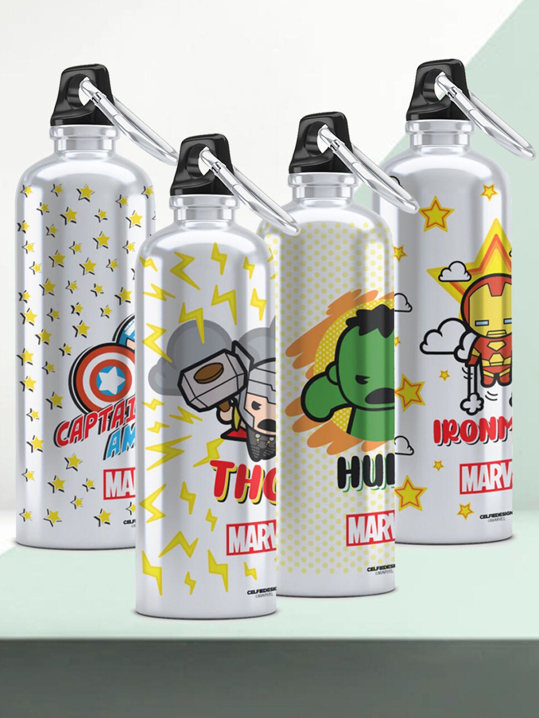 

macmerise Set Of 4 Multicolored Strongest Avengers Printed Sipper Bottles, Multi