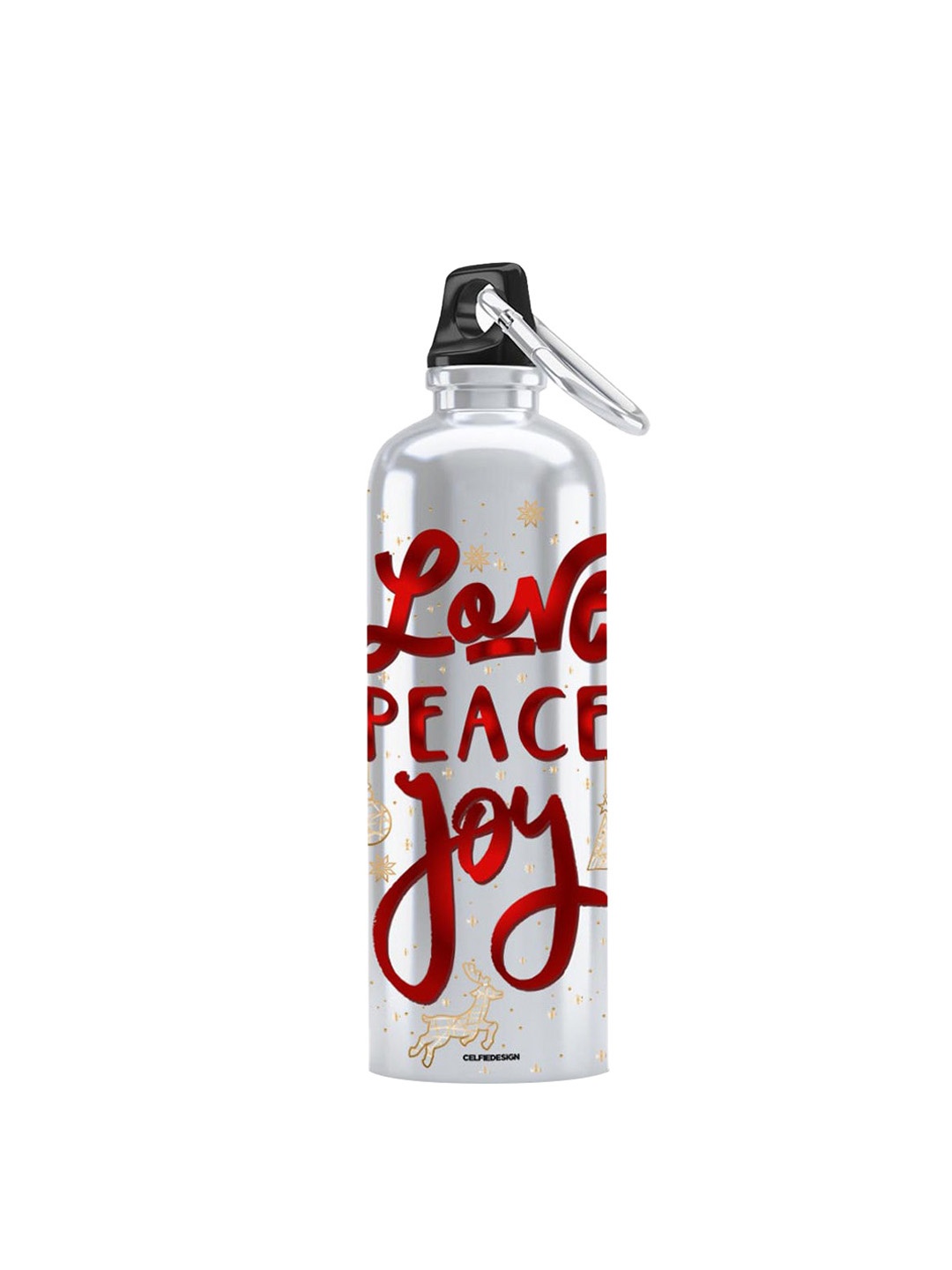 

macmerise Silver & Red Printed Stainless Steel Water Bottle, Multi