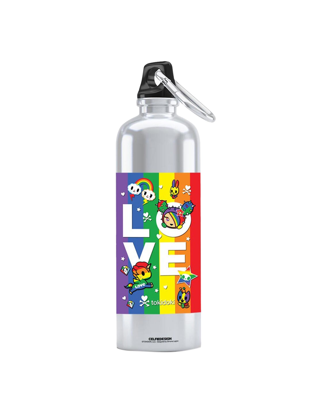 

macmerise Silver-Toned & Purple Printed Aluminium Water Bottle