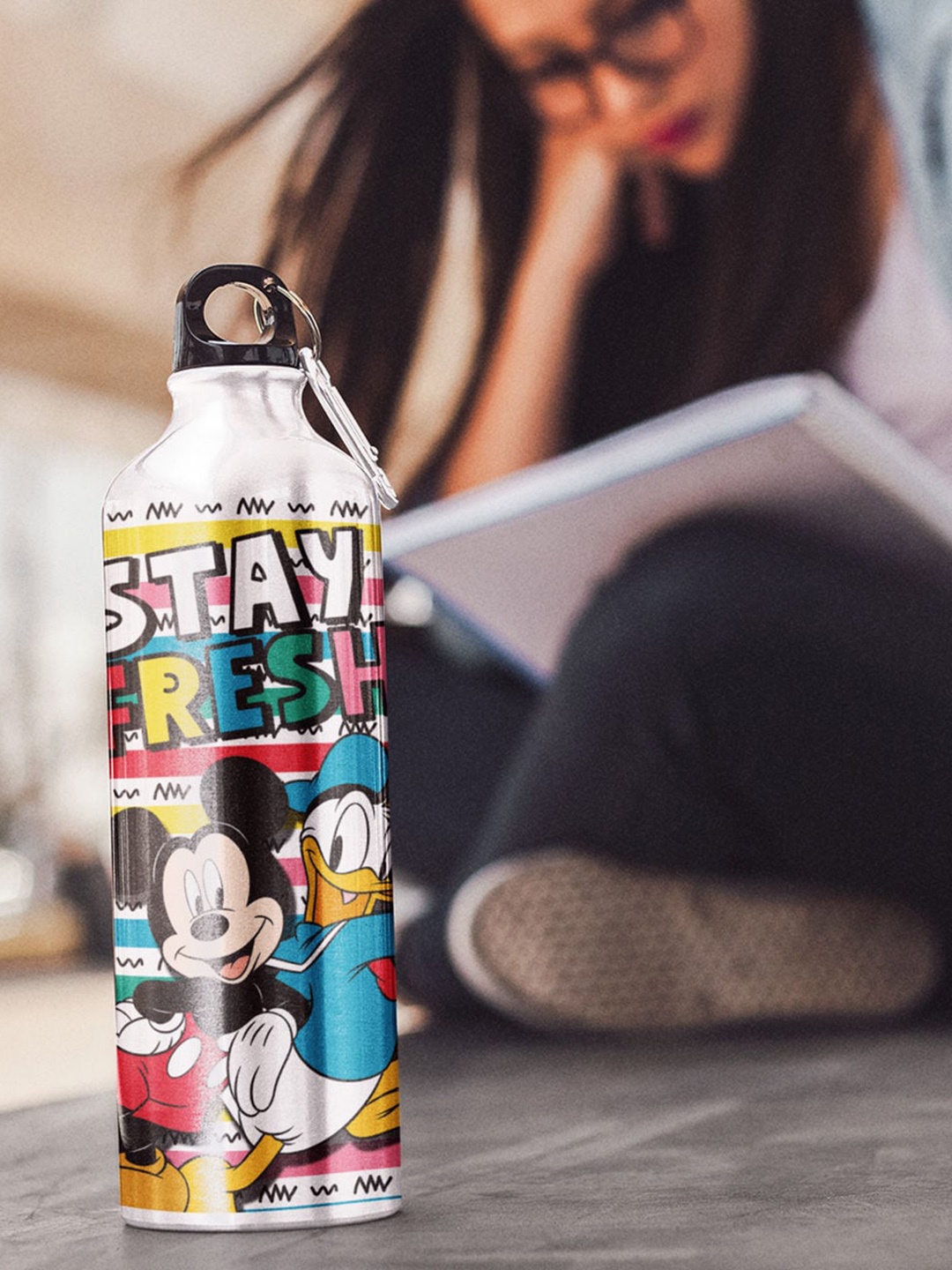 

macmerise Silver-Toned & Blue Stay Fresh Mickey - Sipper Bottles 750ml