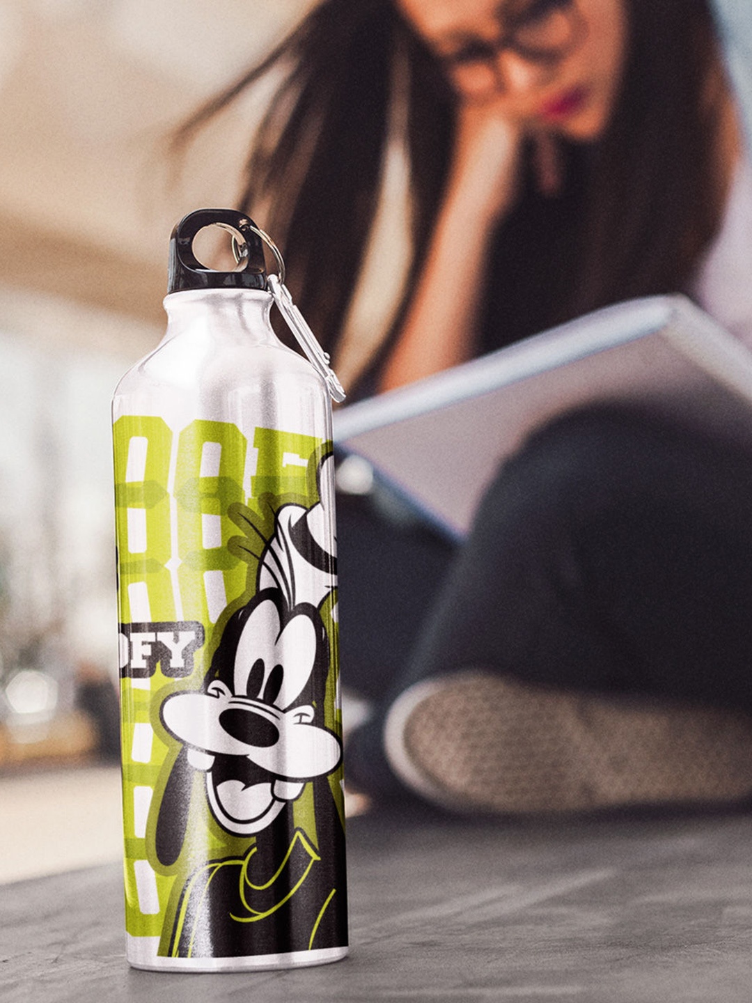 

macmerise Silver-Toned & Green Im so Goofy Printed Sipper Water Bottle 750 ml
