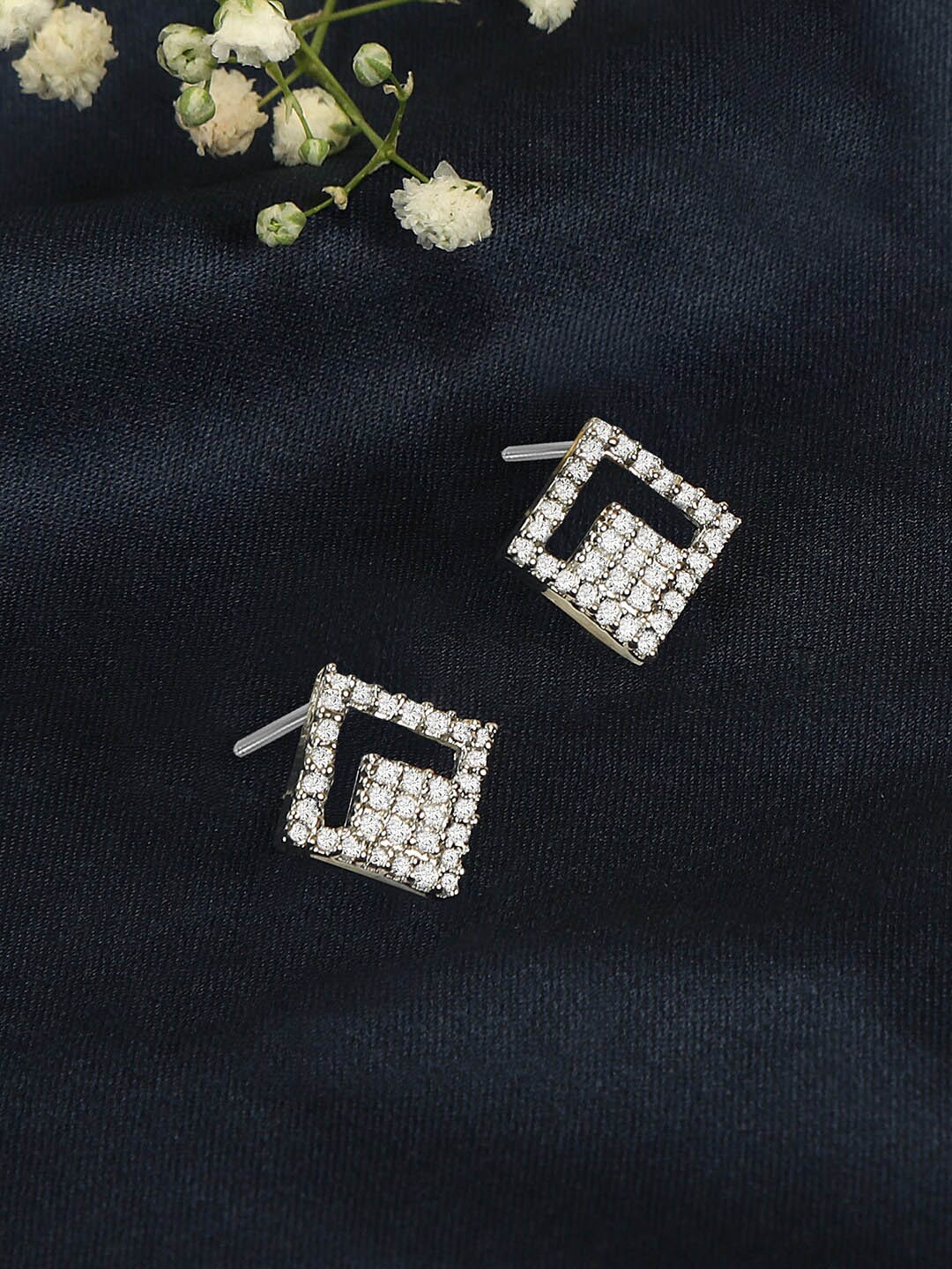 

ZINU Silver-Toned Contemporary Studs Earrings