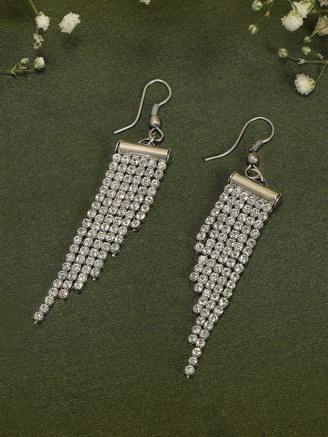 

ZINU Silver-Toned Contemporary Drop Earrings