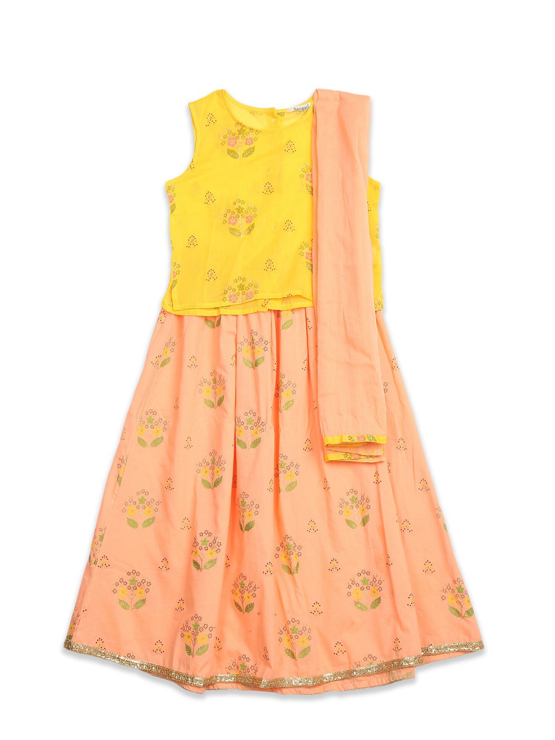 Karigari Girls Assorted Printed Block Print Ready to Wear Lehenga & Blouse With Dupatta