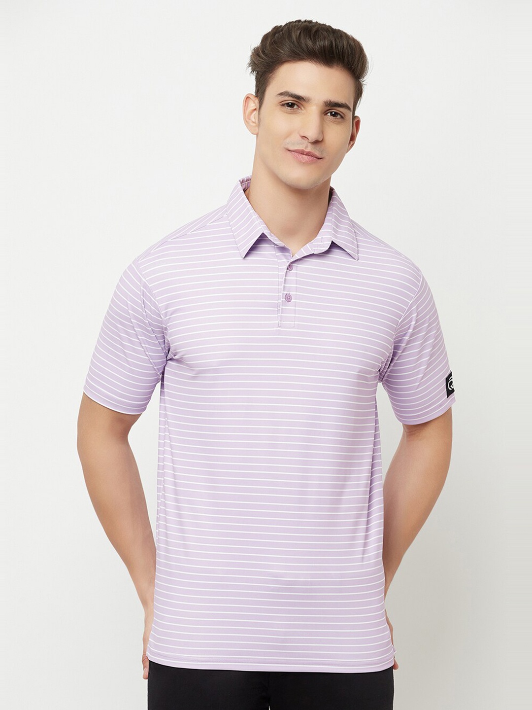 Truerevo Men Purple Striped Polo Collar Running T-shirt