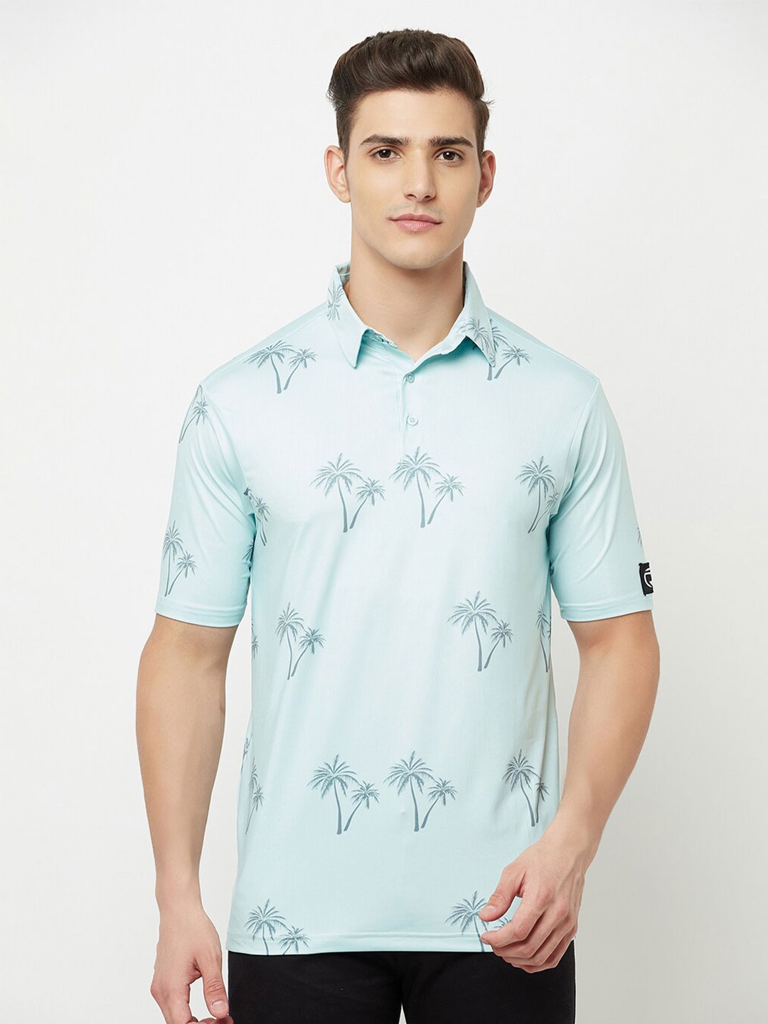 

Truerevo Men Blue Printed Polo Collar Applique Running T-shirt