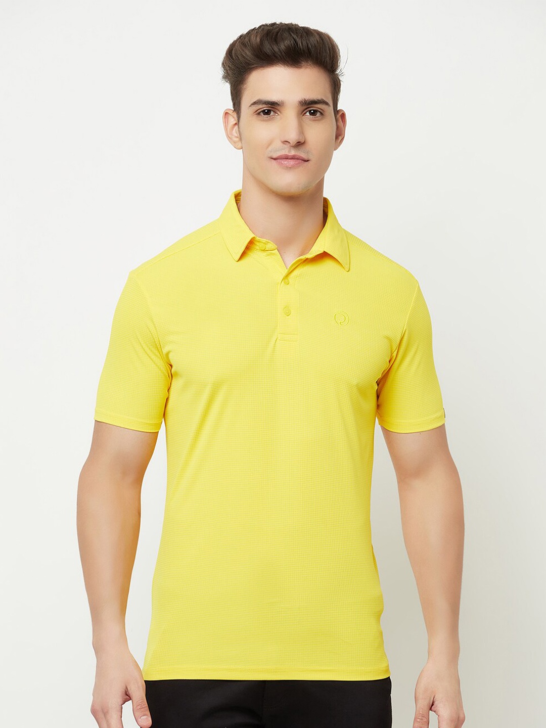 

Truerevo Men Yellow Polo Collar Running T-shirt
