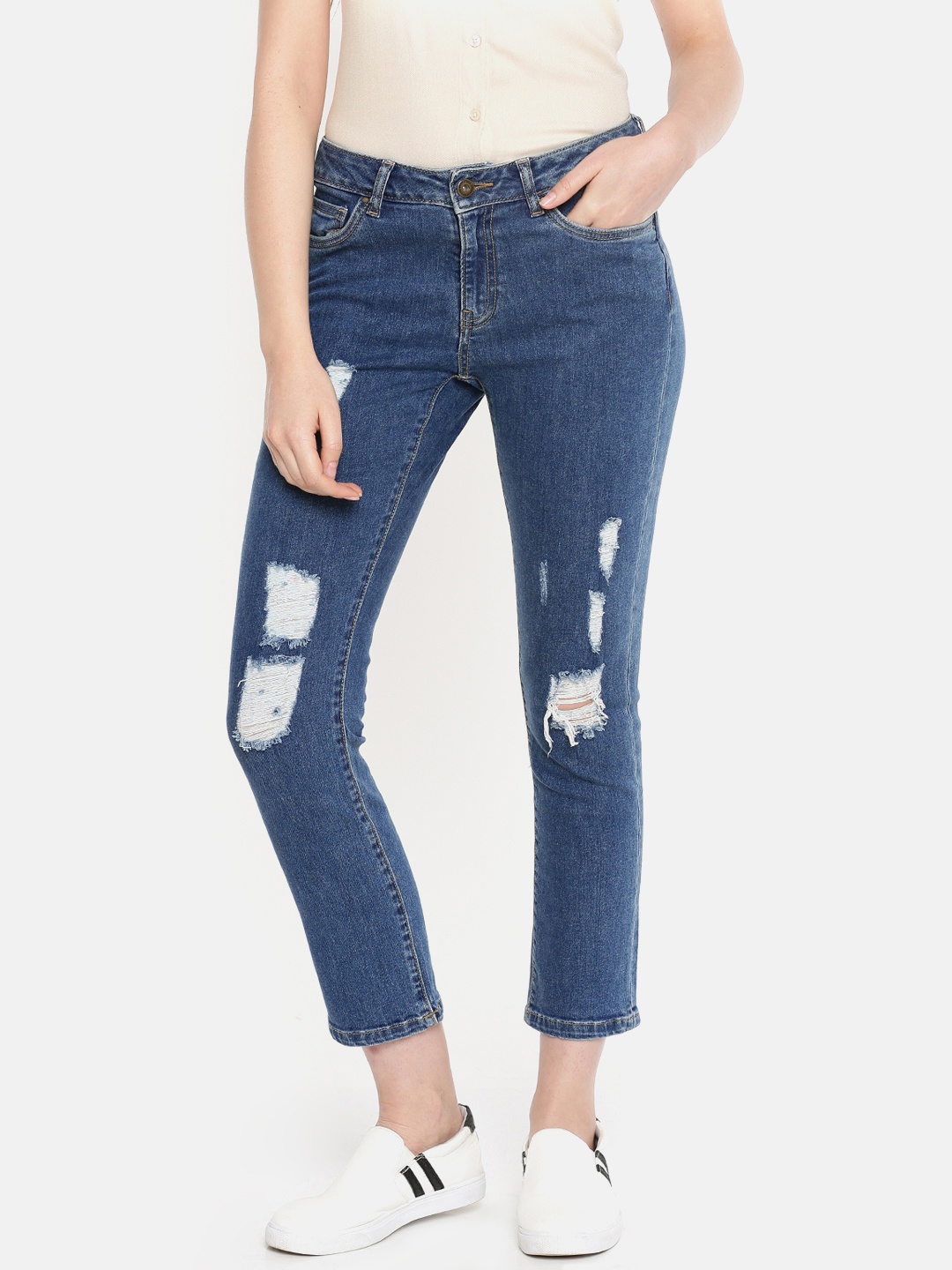 

Vero Moda Women Blue Slim Fit Mildly Distressed Stretchable Jeans