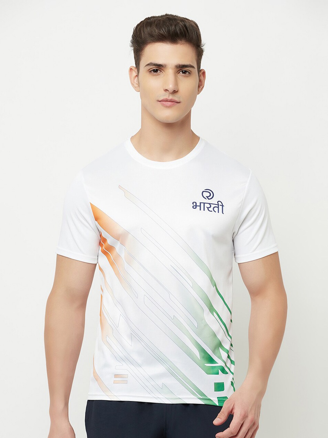 

Truerevo Men White Sports Printed Running T-shirt