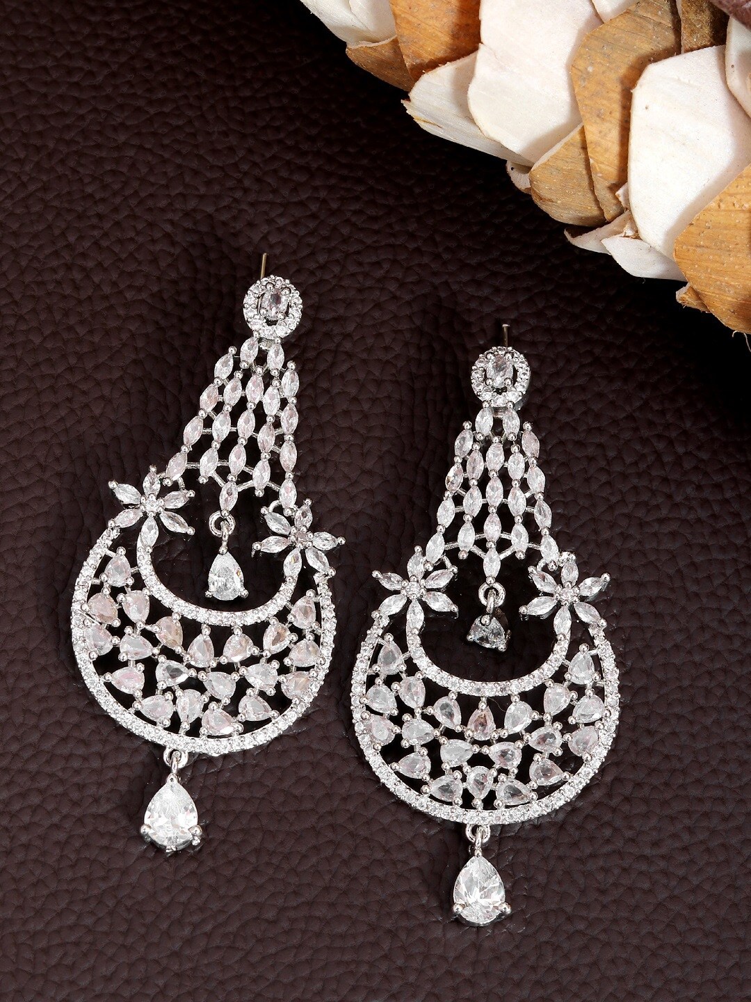 

SwaDev Silver-Toned Contemporary Chandbalis Earrings