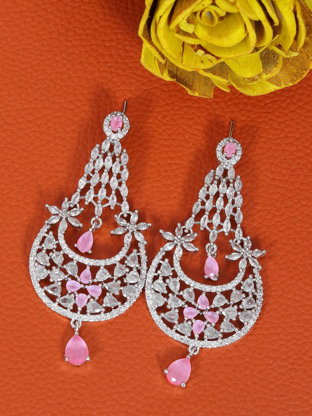 

SwaDev Silver-Toned Contemporary Chandbalis Earrings