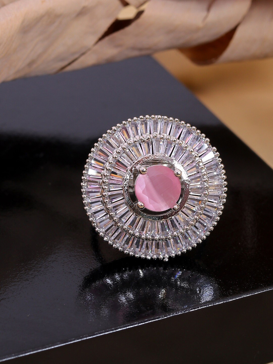 

SwaDev Silver-Plated & White AD-Studded Handcrafted Finger Ring