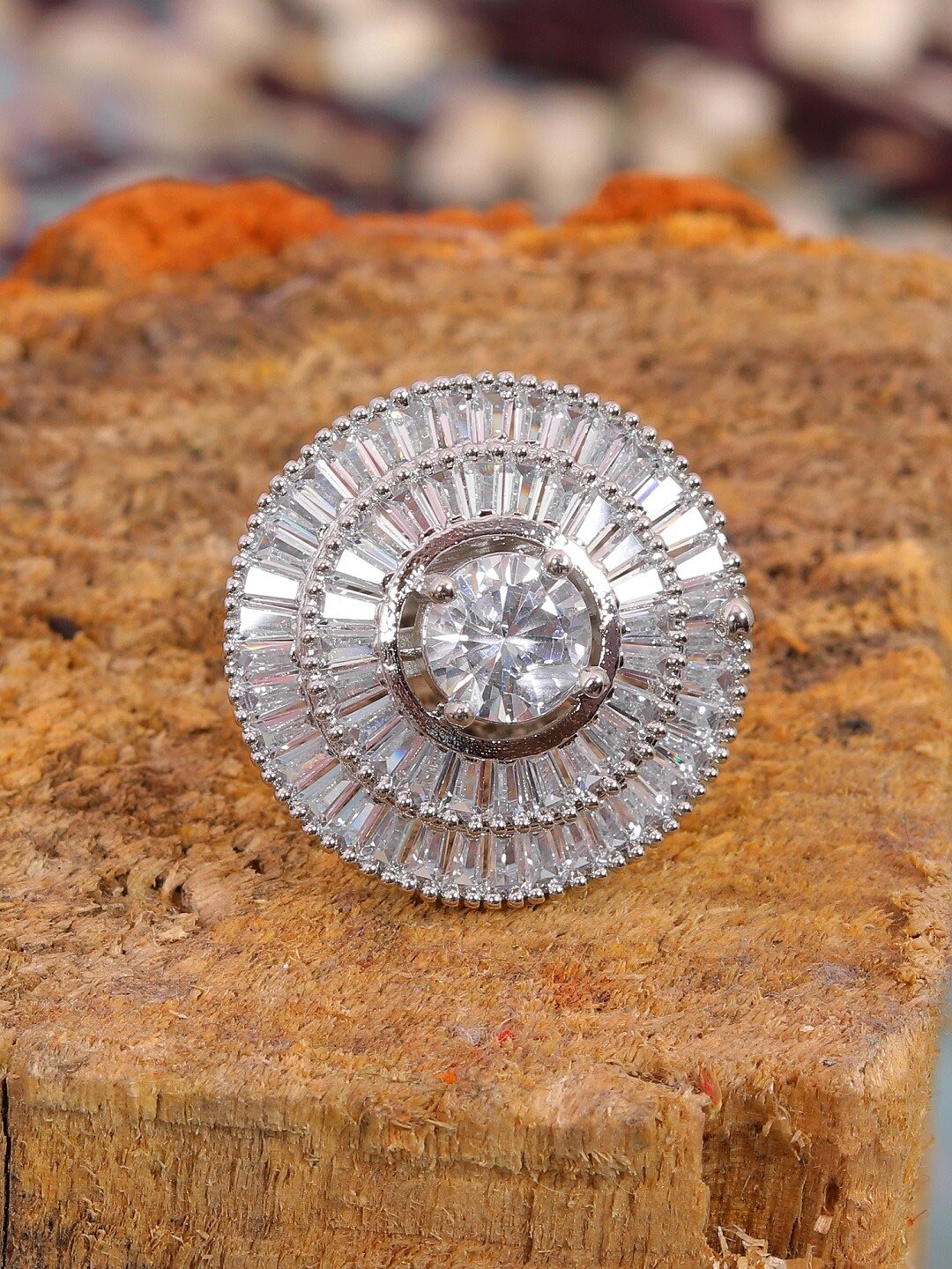 

SwaDev Silver-Plated & White AD-Studded Handcrafted Finger Ring
