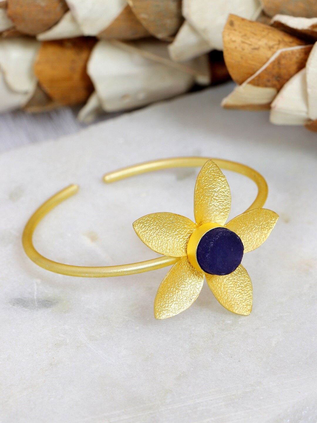 

SwaDev Women Gold-Plated Blue Enamelled Cuff Bracelet