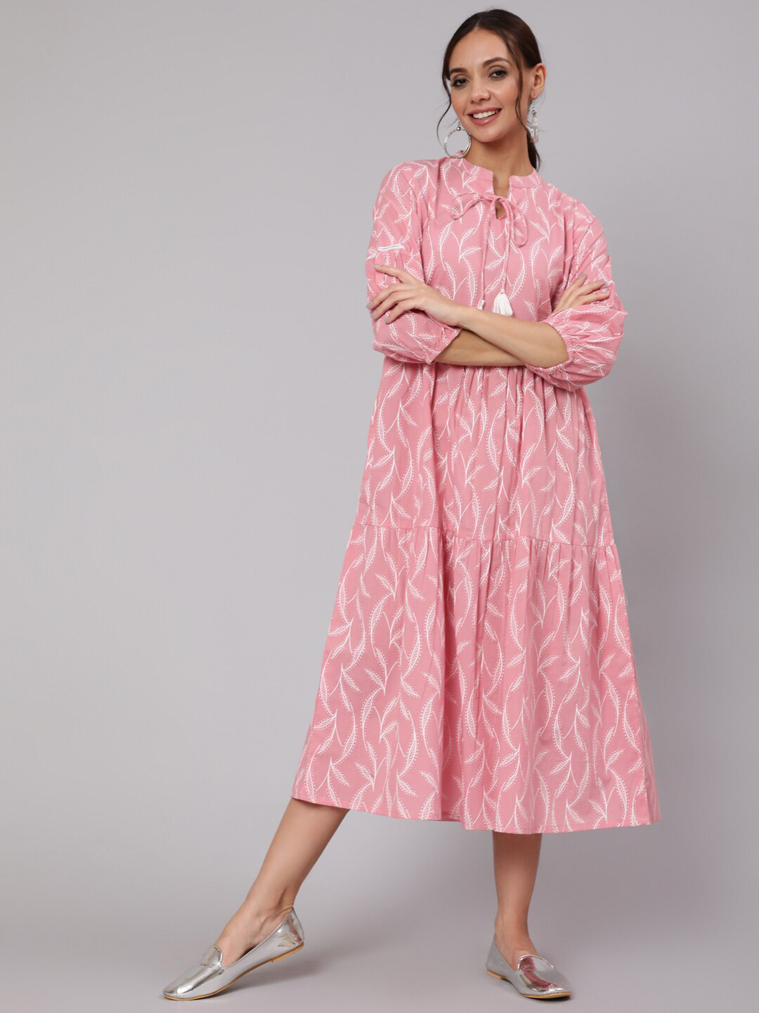

Nayo Pink Ethnic Kaftan Midi Dress