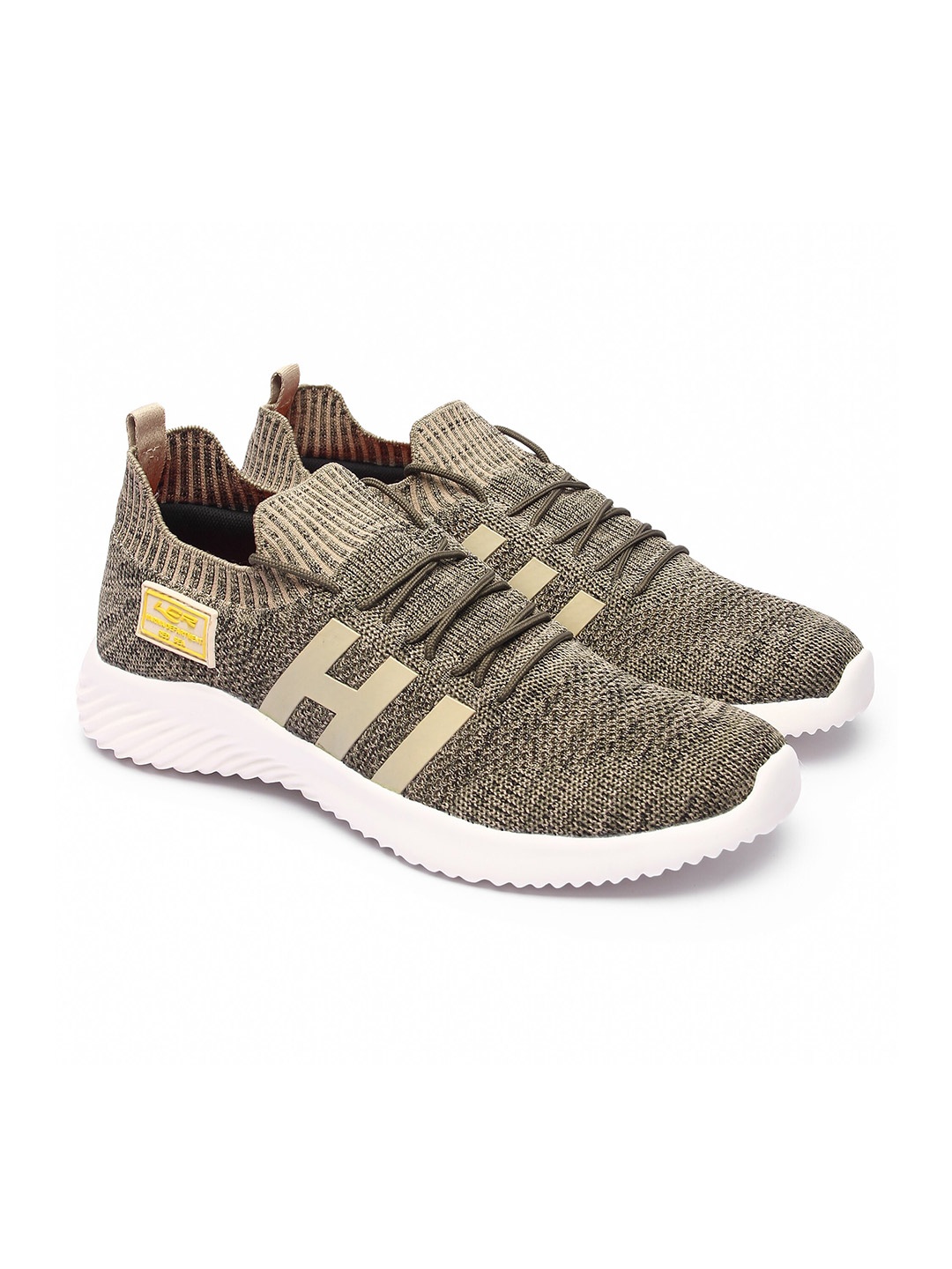 

Lancer Men Olive Green & Beige Textile Running Non-Marking Shoes