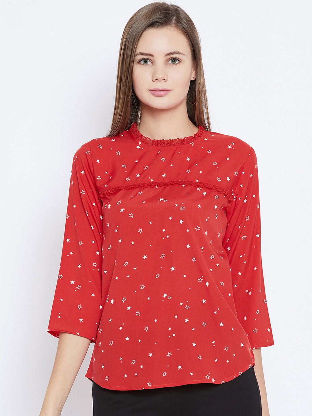 

Ruhaans Red Print Crepe Top