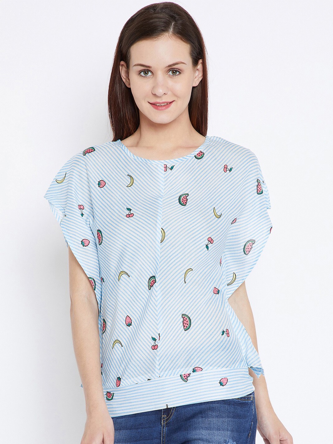 

Ruhaans Turquoise Blue & languid lavender Striped Top