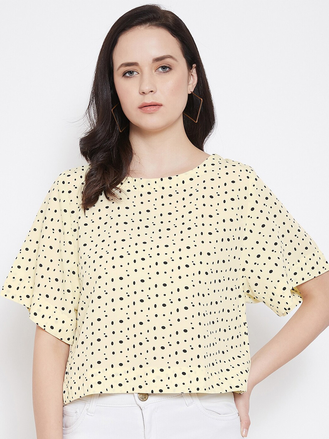 

Ruhaans Yellow & eggshell Geometric Print Top