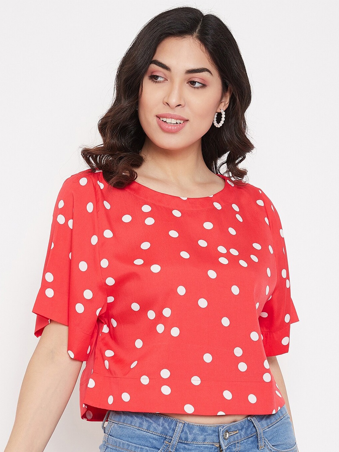 

Ruhaans Red & nasturtium Floral Print Crepe Top