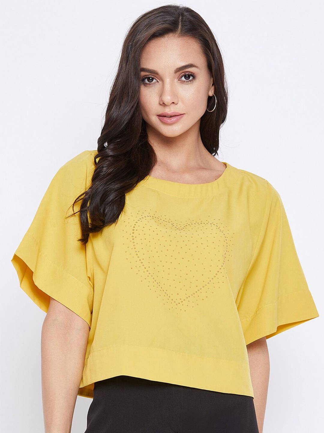 

Ruhaans Yellow & dusky citron Studded Crepe Top