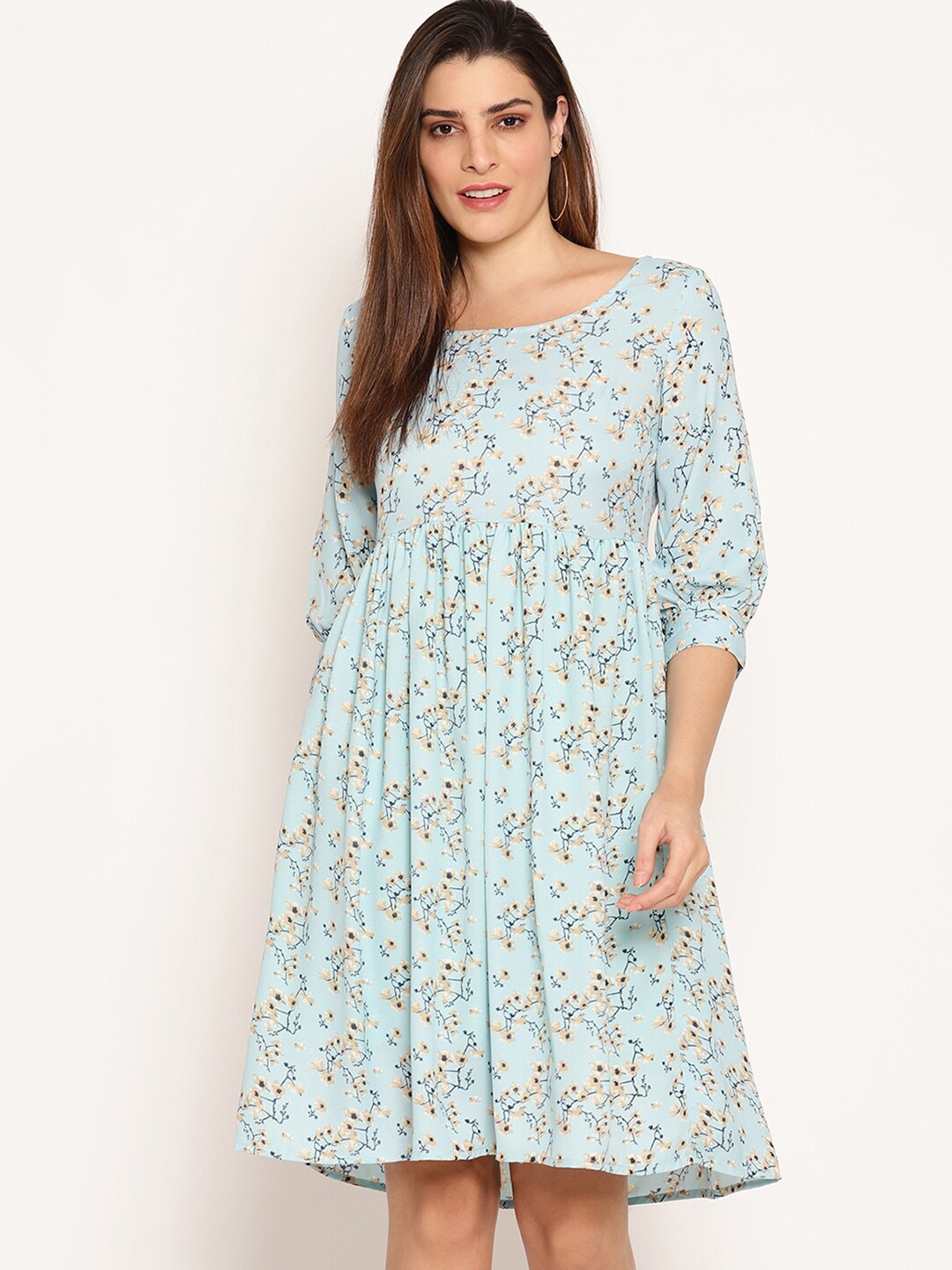 

Ruhaans Blue & skylight Floral Georgette Dress