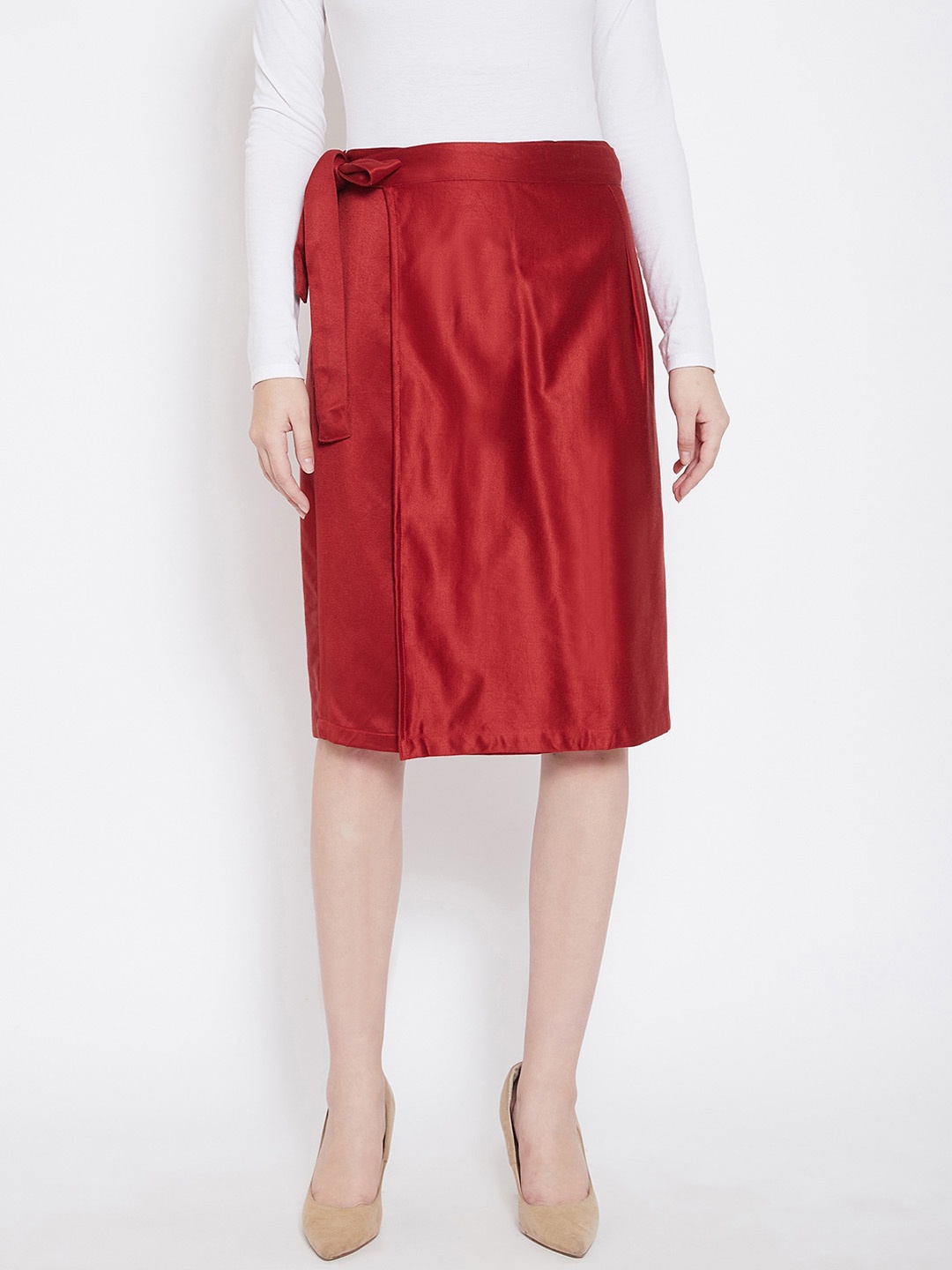 

Ruhaans Women Red Solid Knee-Length A-Line Skirts