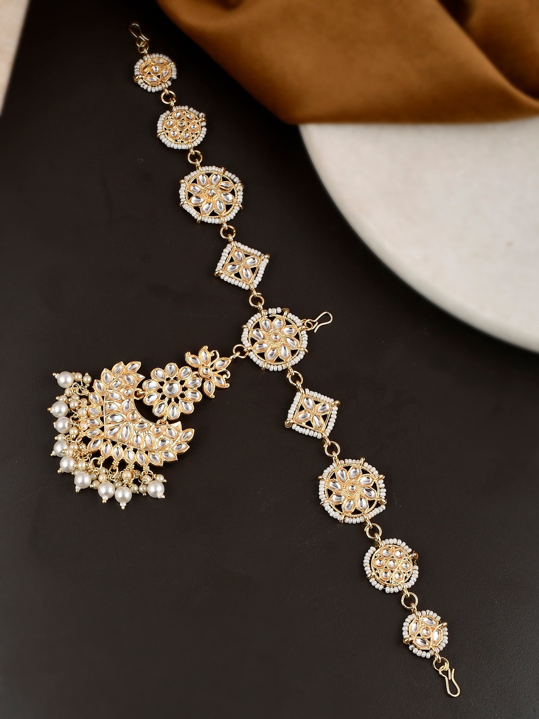 

Shoshaa Gold-Plated White Kundan Studded Matha Patti