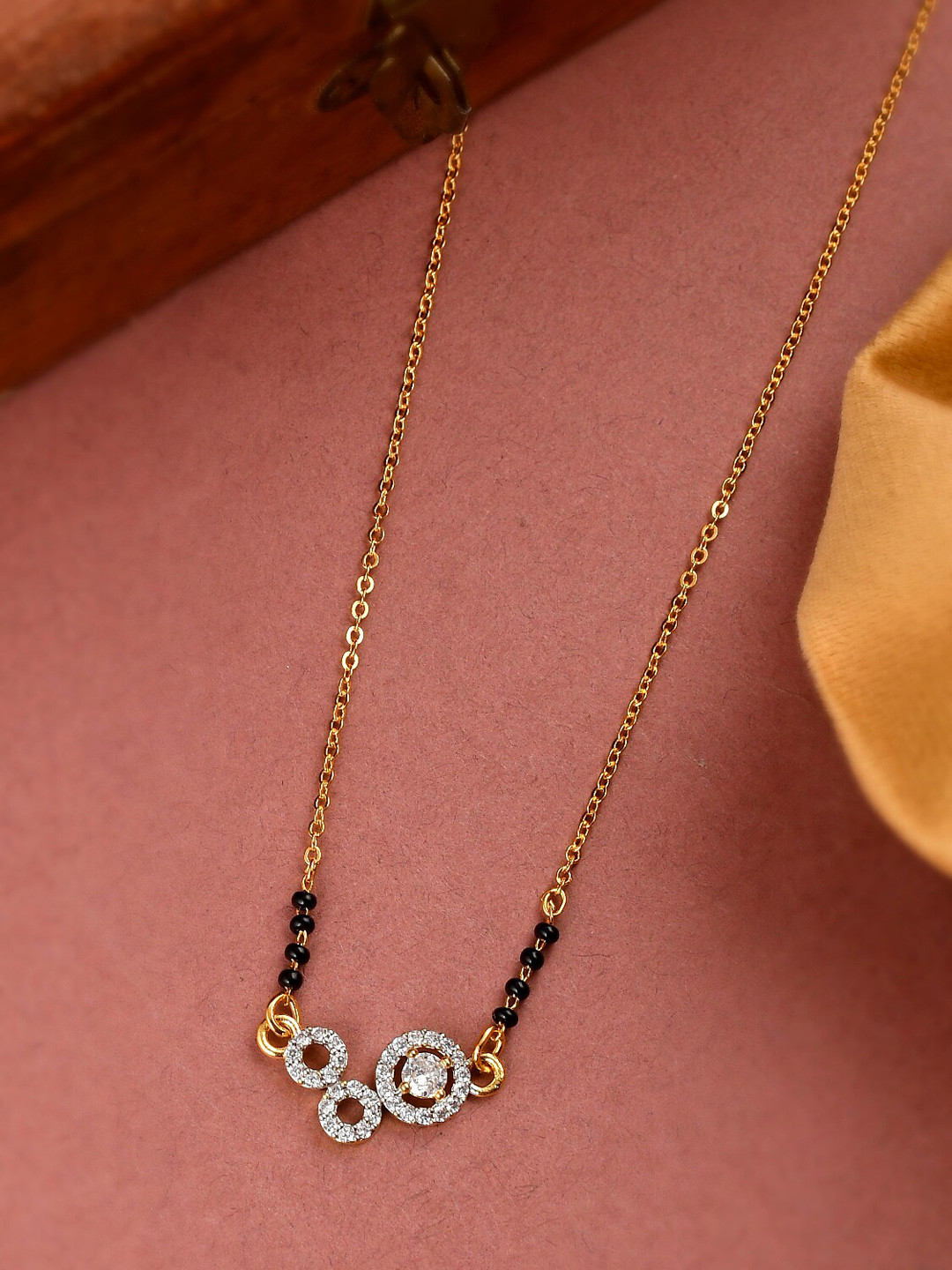 

Shoshaa Gold-Plated White & Black CZ-Studded & Beaded Mangalsutra