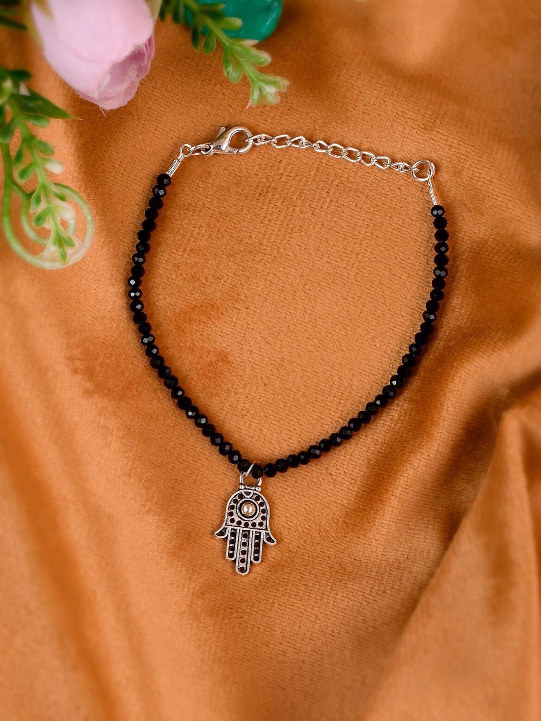 

Shoshaa Women Black Brass Silver-Plated Charm Bracelet