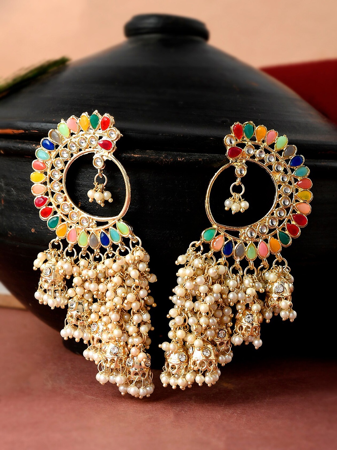 

Shoshaa Multicoloured Contemporary Jhumkas Earrings, Multi