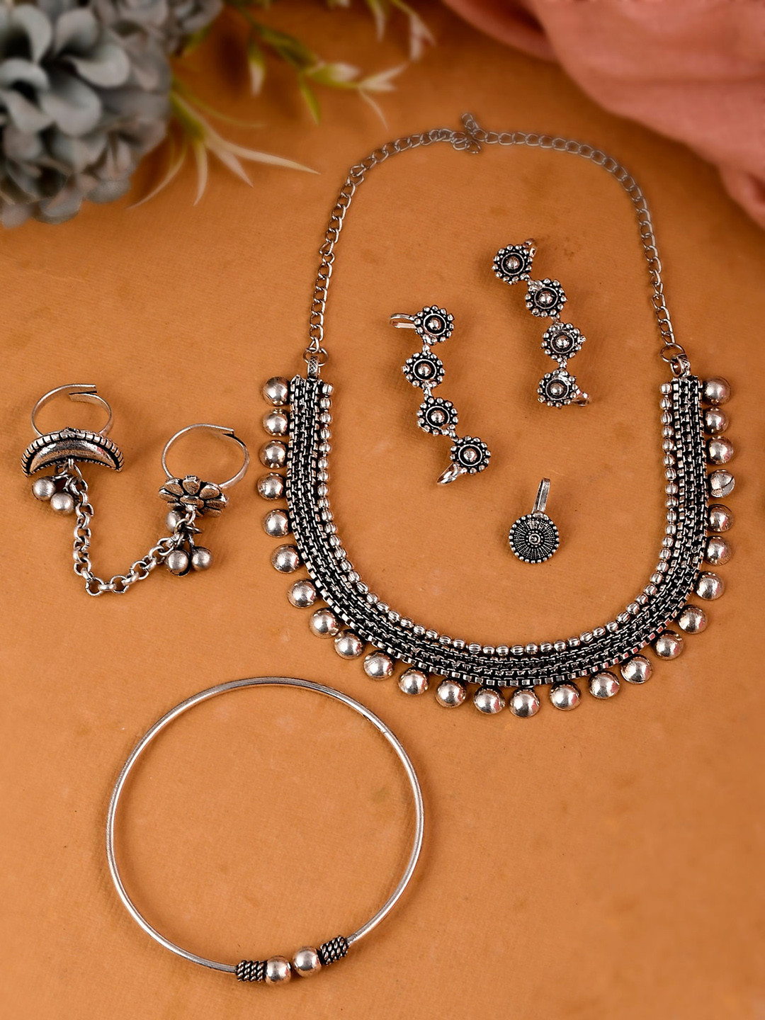 

Shoshaa Oxidised Silver-Plated & Design Detailed Jewellery Set