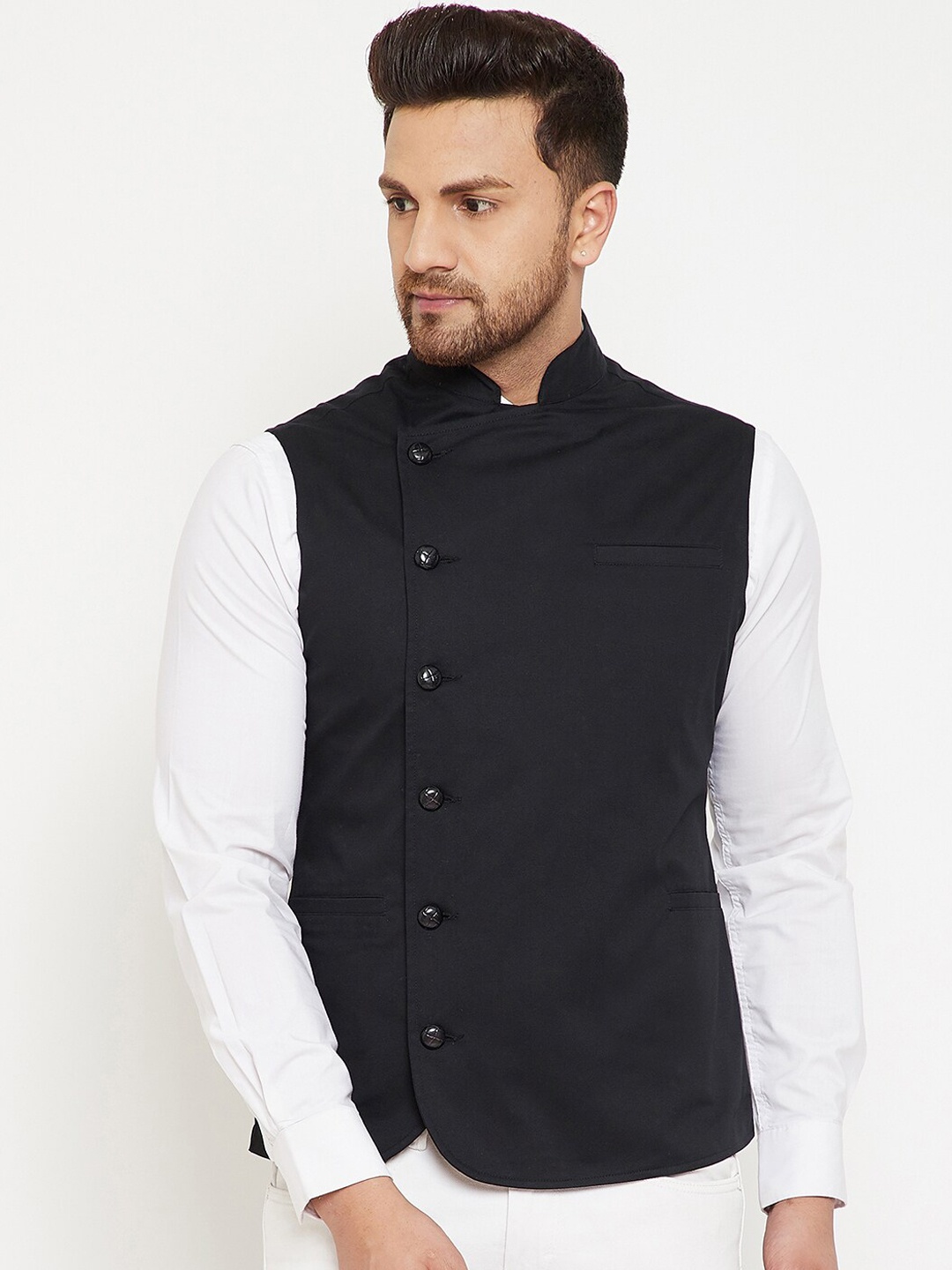 

Hypernation Men Black Pure Cotton Waistcoat